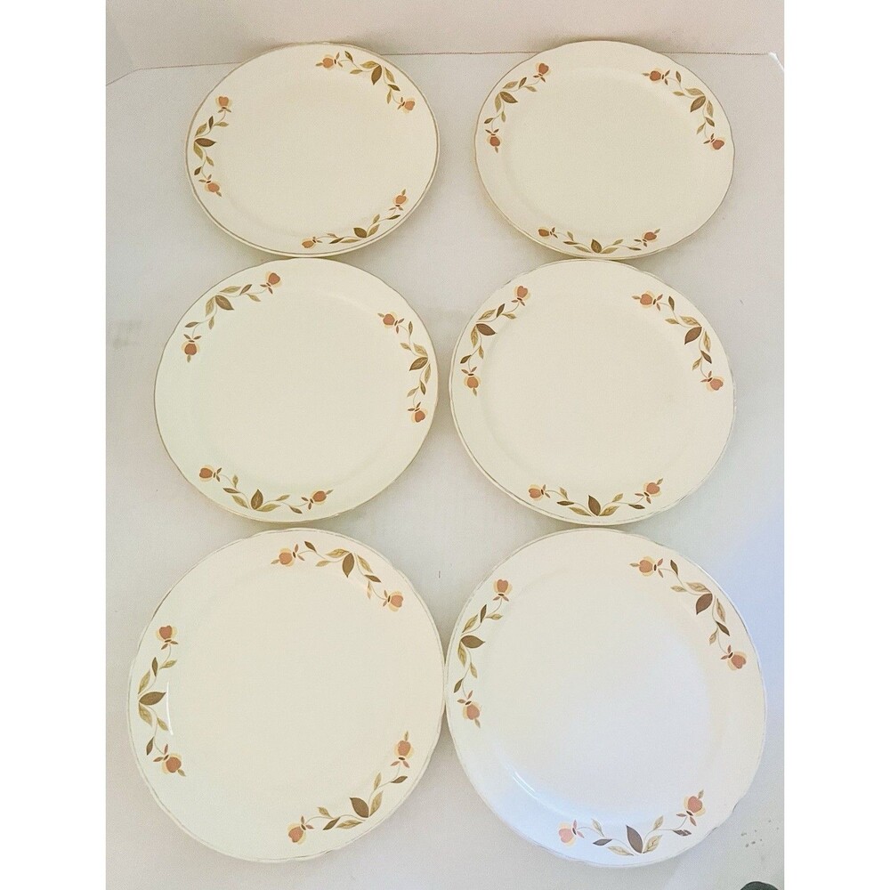Set Of 6 Vintage Hall’s Superior 9” Dinner Plates Autumn Fall 1950s USA